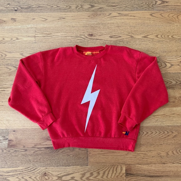 LIKE NEW Aviator Nation BOLT RELAXED CREW SWEATSHIRT - RED / WHITE (Size Small) - Picture 4 of 11